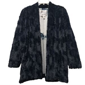 Tiny Edition For Anthropologie Faux Fur Open Front Jacket Medium Navy